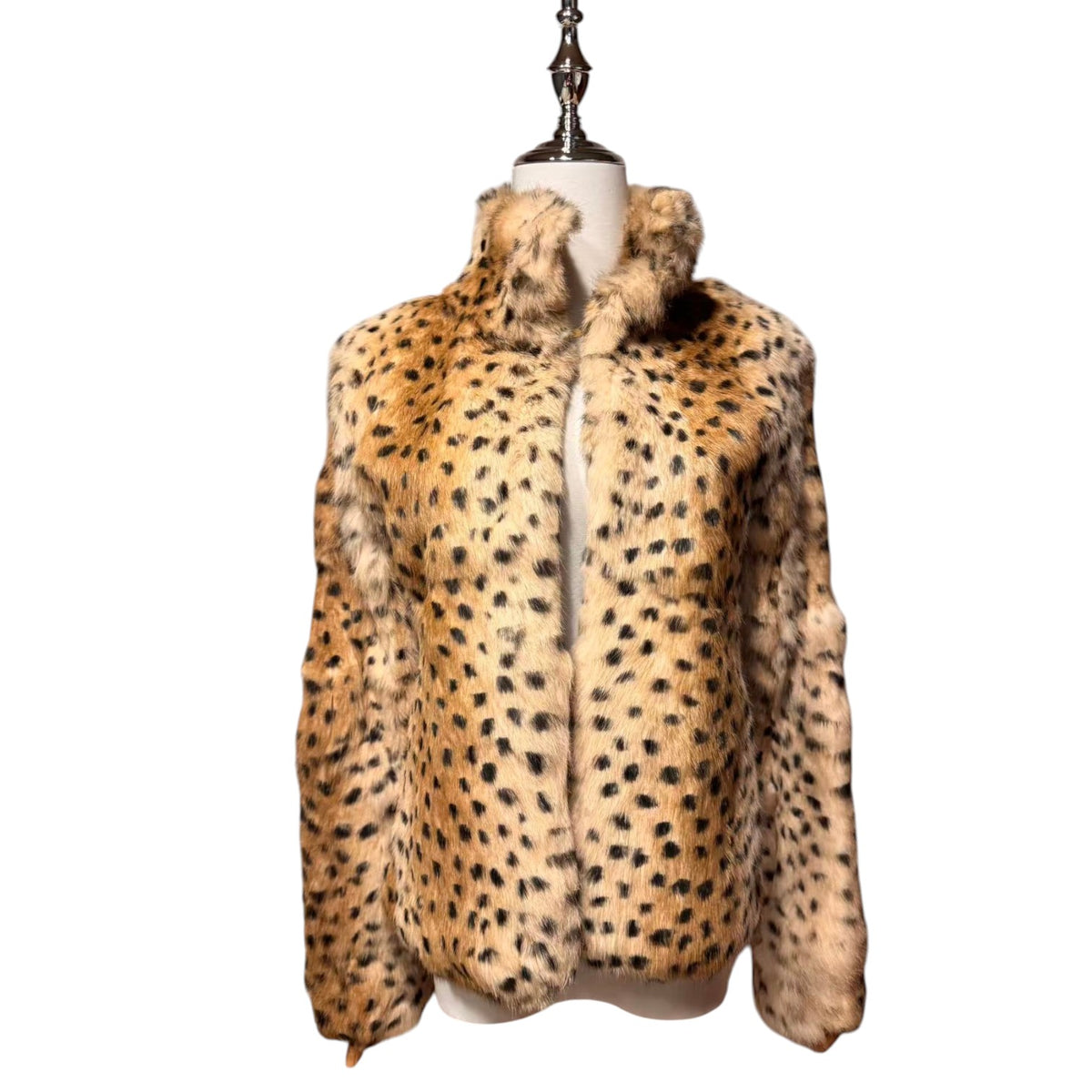 REAL RABBIT FUR COAT JACKET LEOPARD PRINT SHORT WARM SIZE XS FROM JAPAN - image 1
