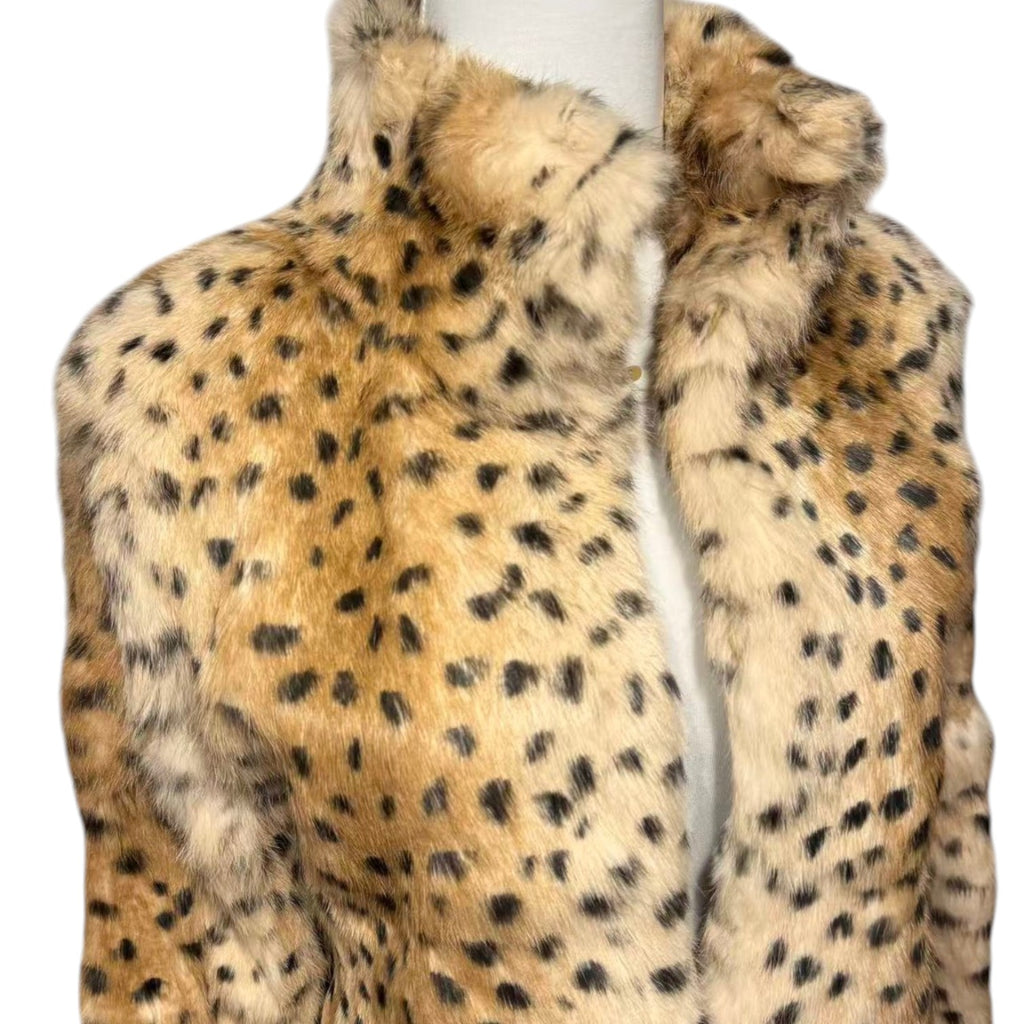 REAL RABBIT FUR COAT JACKET LEOPARD PRINT SHORT WARM SIZE XS FROM JAPAN - image 2