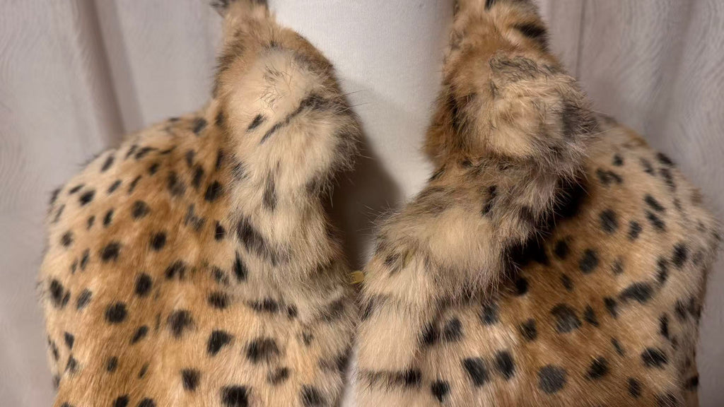 REAL RABBIT FUR COAT JACKET LEOPARD PRINT SHORT WARM SIZE XS FROM JAPAN - image 3