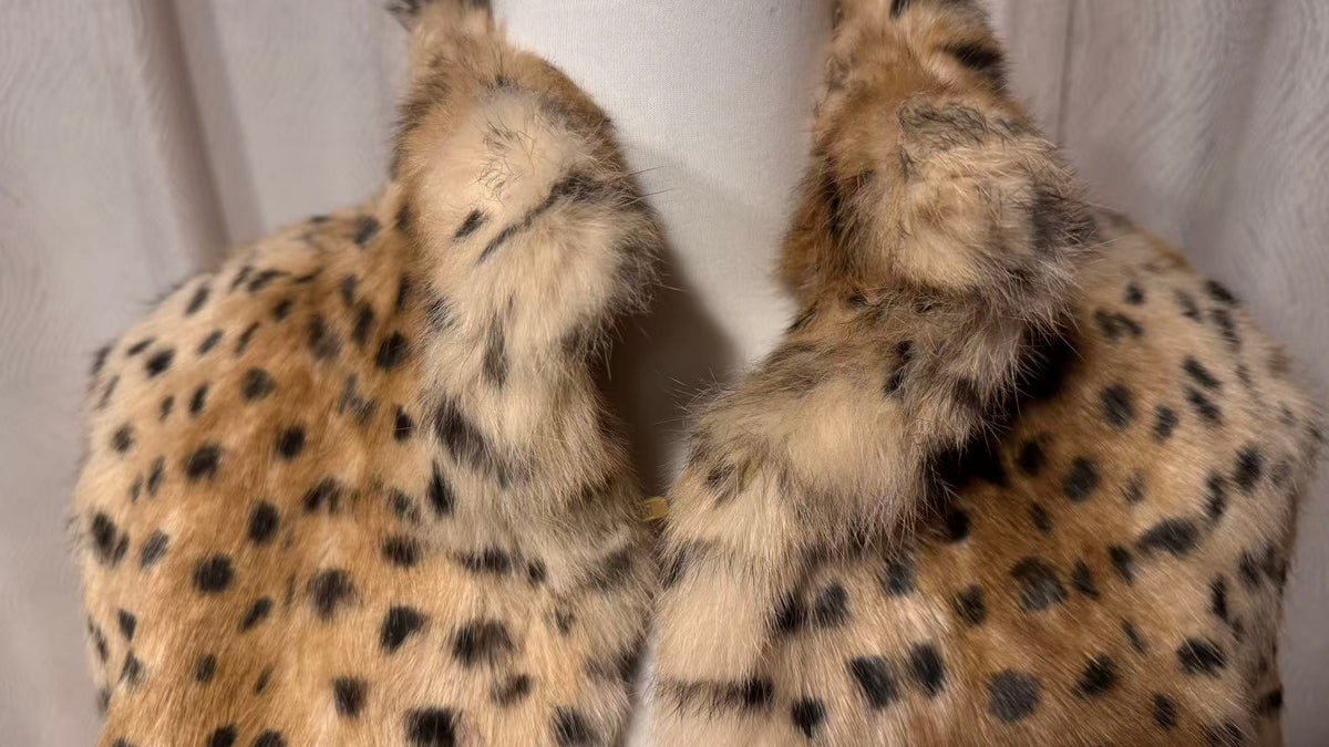 REAL RABBIT FUR COAT JACKET LEOPARD PRINT SHORT WARM SIZE XS FROM JAPAN - image 3