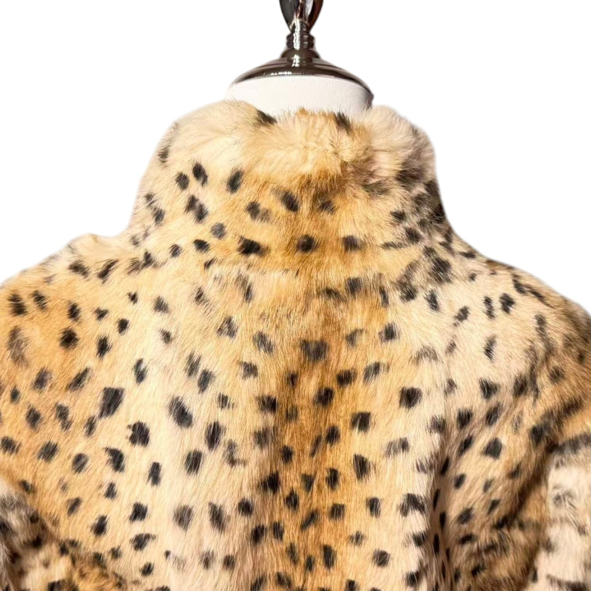 REAL RABBIT FUR COAT JACKET LEOPARD PRINT SHORT WARM SIZE XS FROM JAPAN - image 5