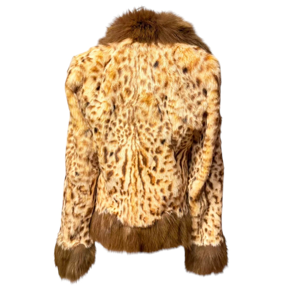 VIAGGIO BLU RABBIT FUR COAT LEOPARD PRINT FOX FUR COLLAR SIZE S JAPAN - image 1