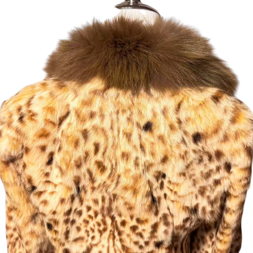 VIAGGIO BLU RABBIT FUR COAT LEOPARD PRINT FOX FUR COLLAR SIZE S JAPAN - image 2