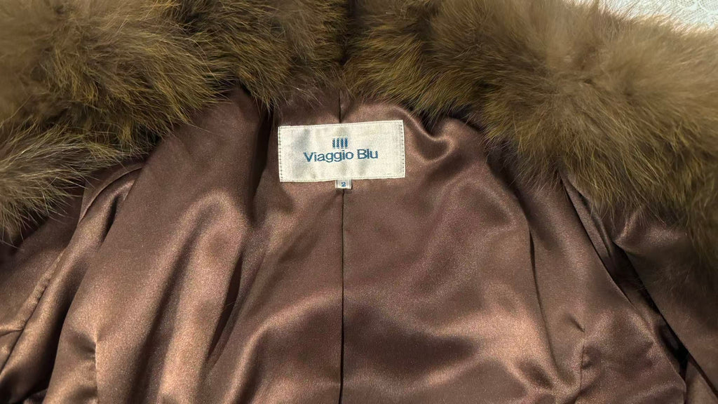 VIAGGIO BLU RABBIT FUR COAT LEOPARD PRINT FOX FUR COLLAR SIZE S JAPAN - image 7