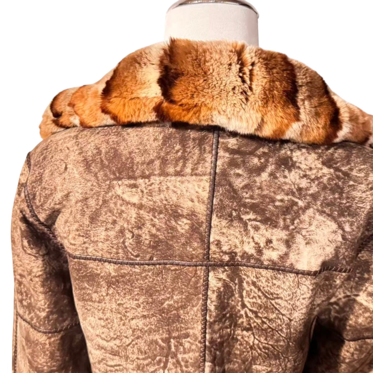 SHEEPSKIN SHEARLING COAT REX RABBIT FUR COLLAR LEOPARD PRINT SIZE M - 5