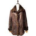 SHEEPSKIN SHEARLING LEATHER COAT MID-LENGTH BROWN WARM SIZE L JAPAN - 1