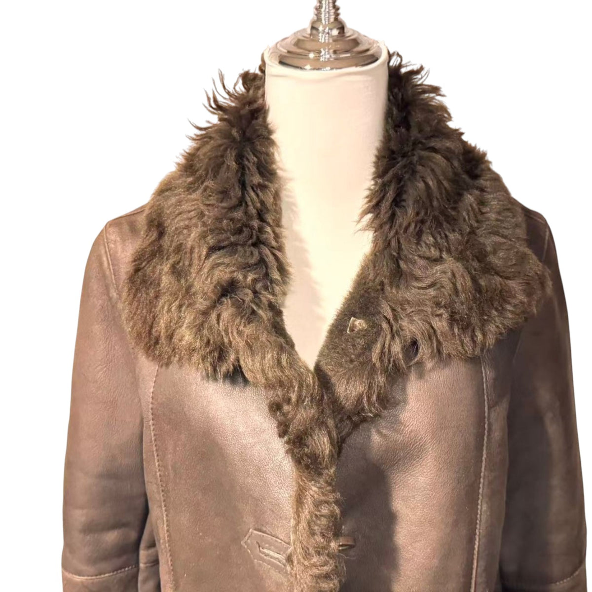 SHEEPSKIN SHEARLING LEATHER COAT MID-LENGTH BROWN WARM SIZE L JAPAN - 2
