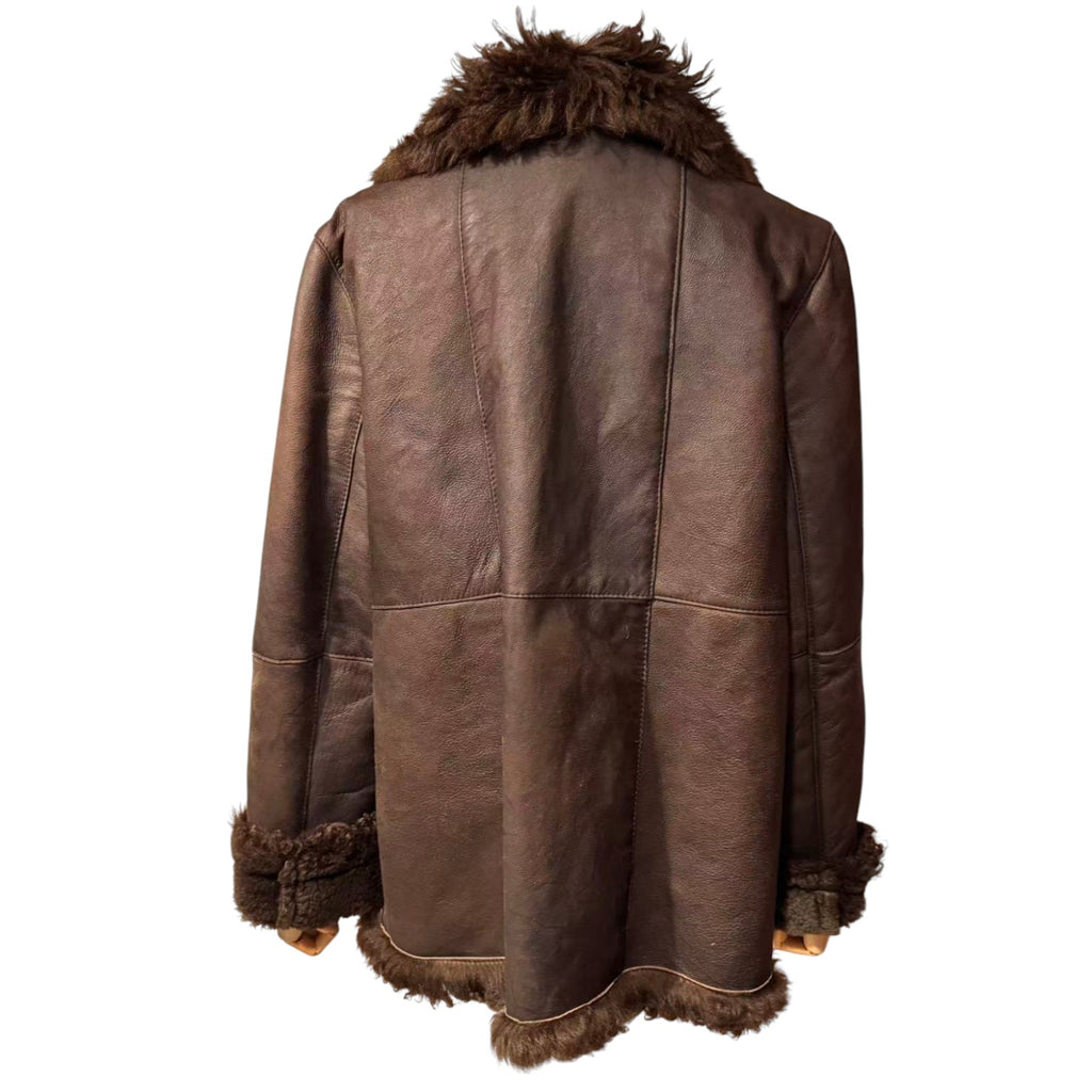 SHEEPSKIN SHEARLING LEATHER COAT MID-LENGTH BROWN WARM SIZE L JAPAN - 4