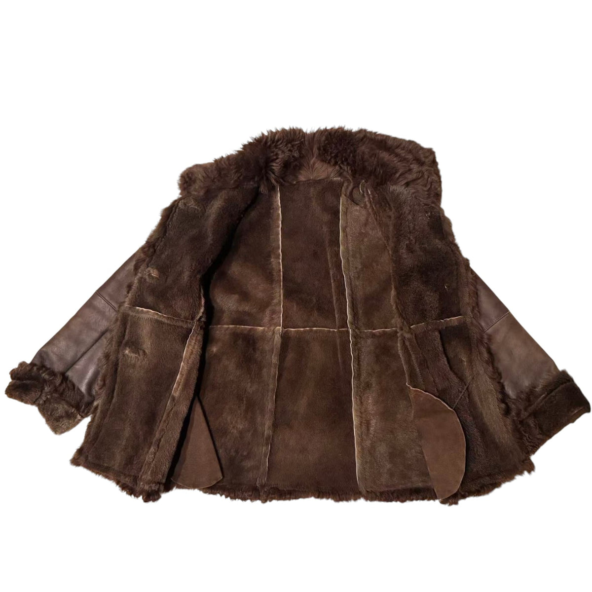 SHEEPSKIN SHEARLING LEATHER COAT MID-LENGTH BROWN WARM SIZE L JAPAN - 7