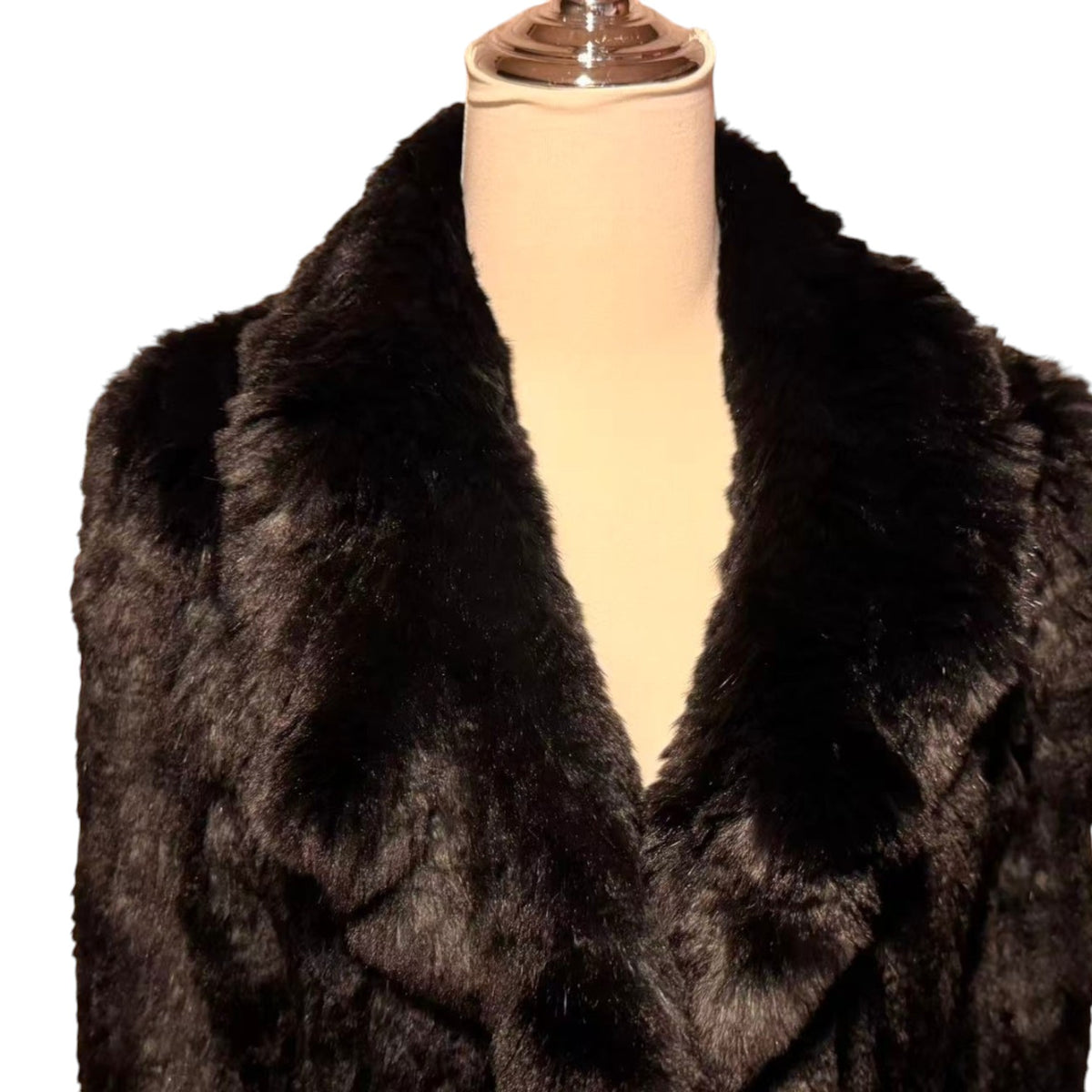 RABBIT FUR COAT KNITTED SHORT BLACK BIG COLLAR WARM SIZE M JAPAN - 2
