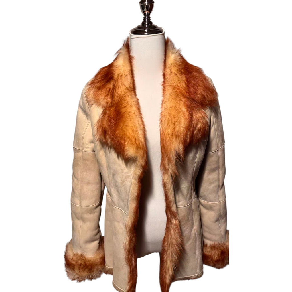 FIRST AVENUE SHEEPSKIN COAT RED FOX FUR COLLAR SIZE M FROM JAPAN - 2