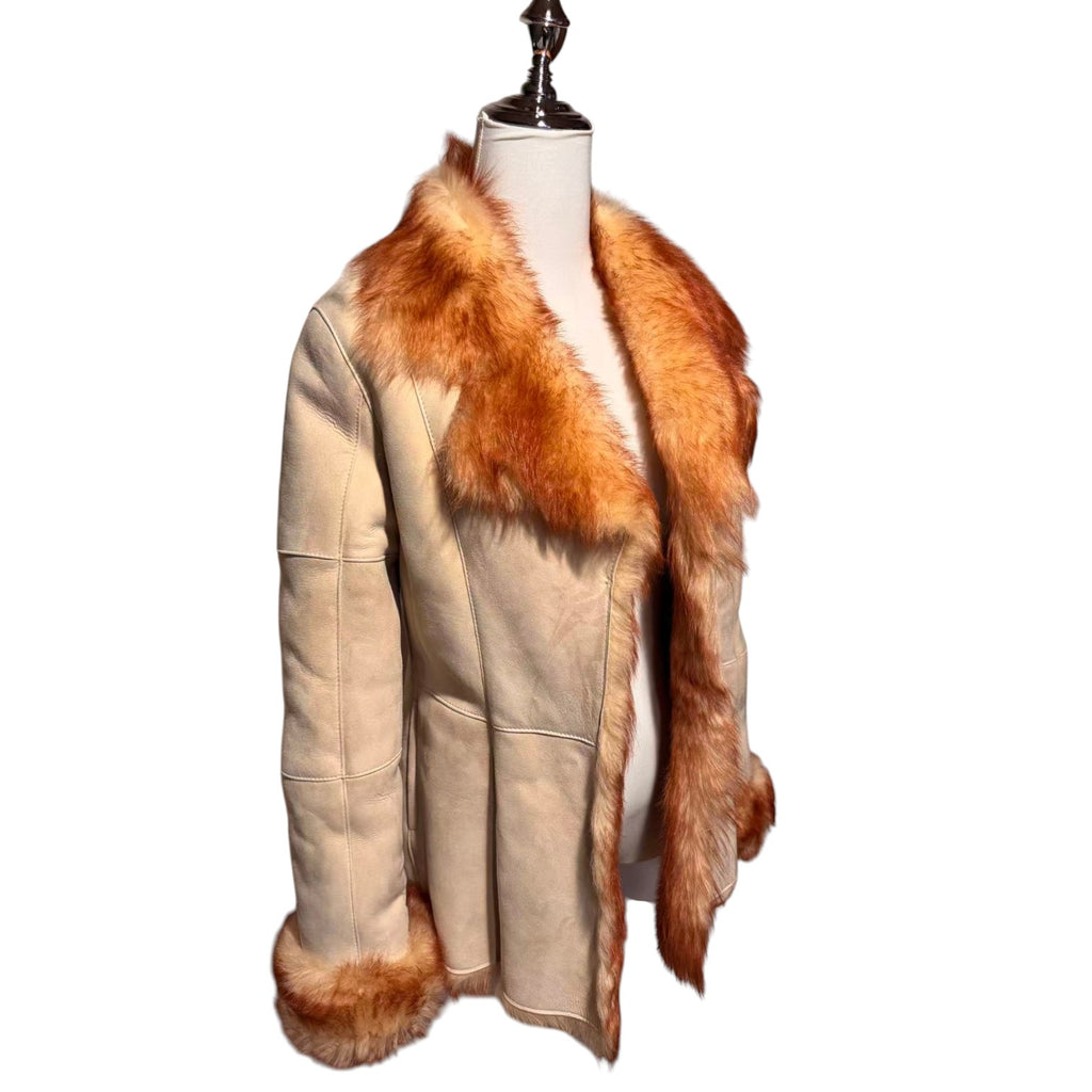 FIRST AVENUE SHEEPSKIN COAT RED FOX FUR COLLAR SIZE M FROM JAPAN - 3