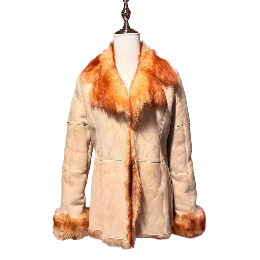 FIRST AVENUE SHEEPSKIN COAT RED FOX FUR COLLAR SIZE M FROM JAPAN - 4