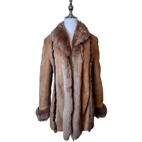 ADAR SHEEPSKIN SHEARLING LEATHER COAT BIG FUR COLLAR SIZE M JAPAN image 7