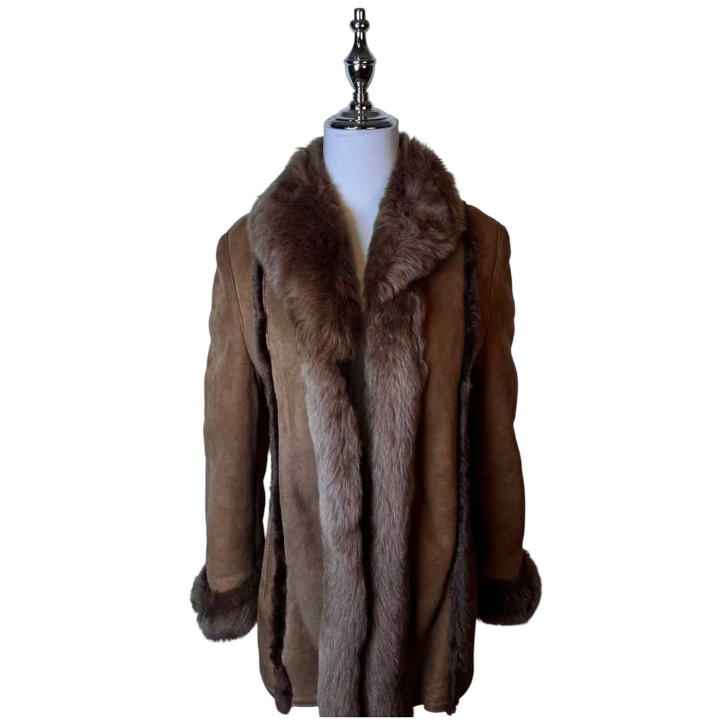 ADAR SHEEPSKIN SHEARLING LEATHER COAT BIG FUR COLLAR SIZE M JAPAN image 8