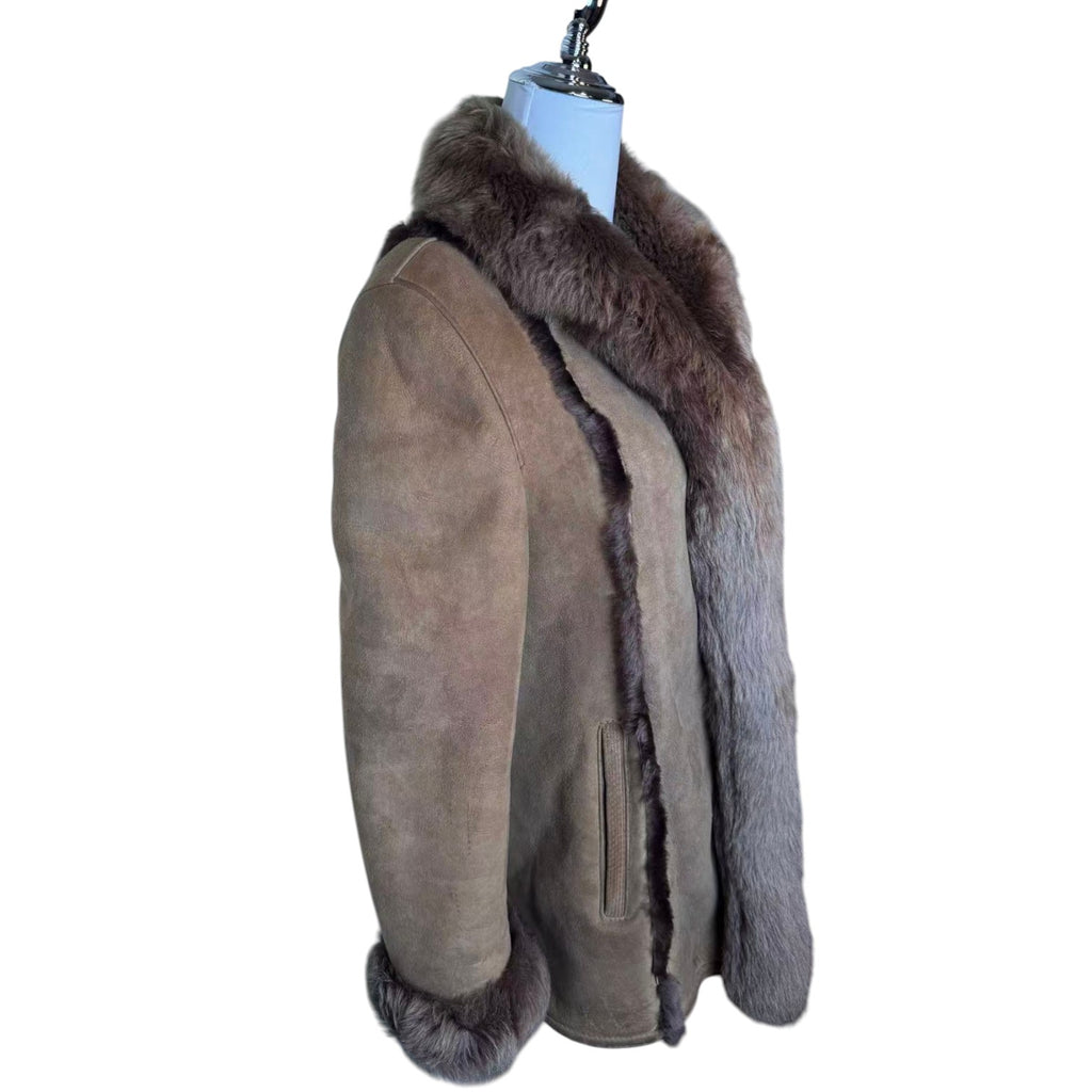 ADAR SHEEPSKIN SHEARLING LEATHER COAT BIG FUR COLLAR SIZE M JAPAN image 9