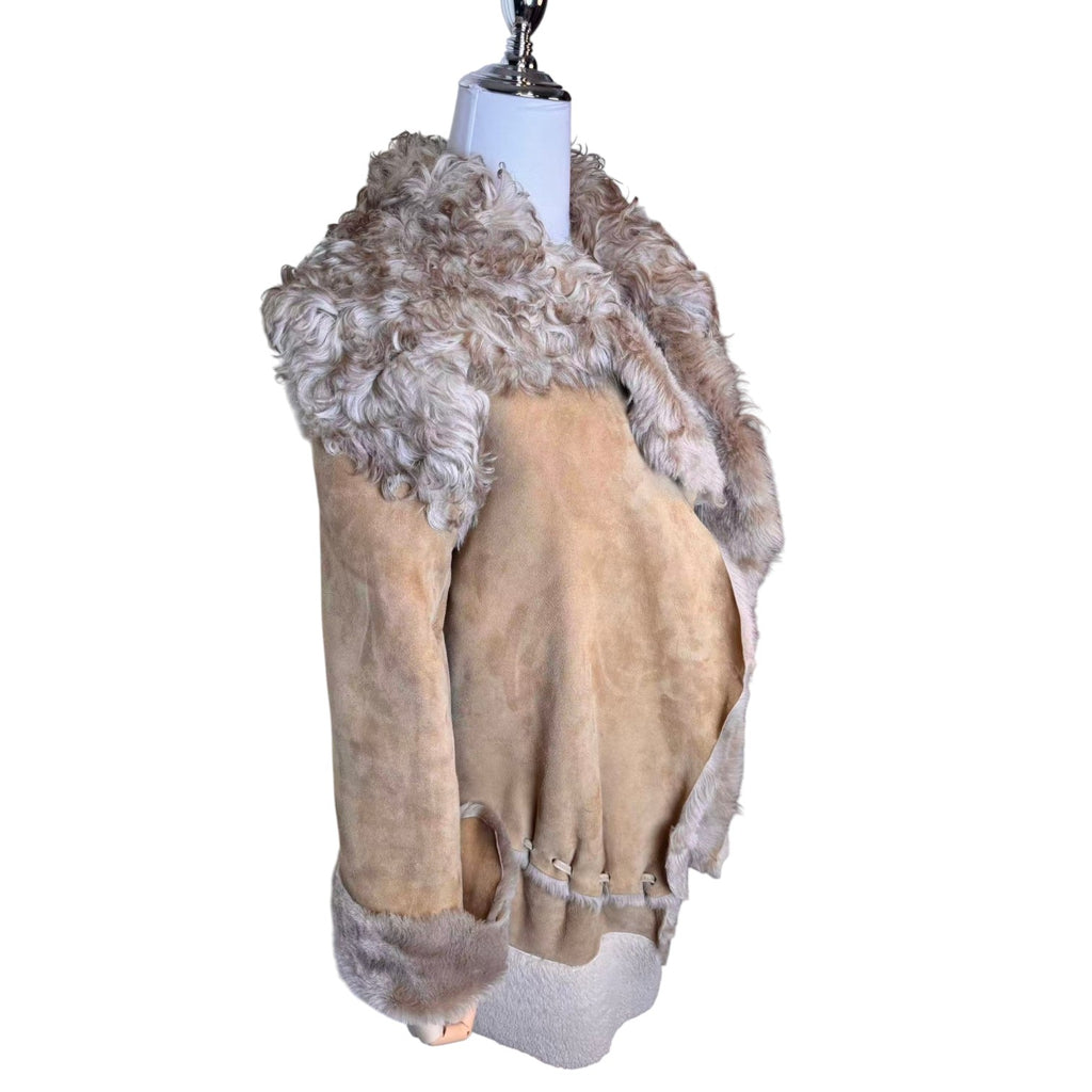 SHEEPSKIN SHEARLING LONG COAT TIBETAN LAMB FUR COLLAR SIZE M ITALY image 3