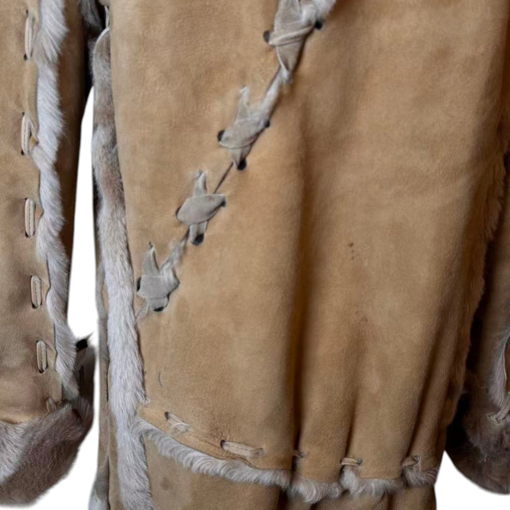 SHEEPSKIN SHEARLING LONG COAT TIBETAN LAMB FUR COLLAR SIZE M ITALY image 6