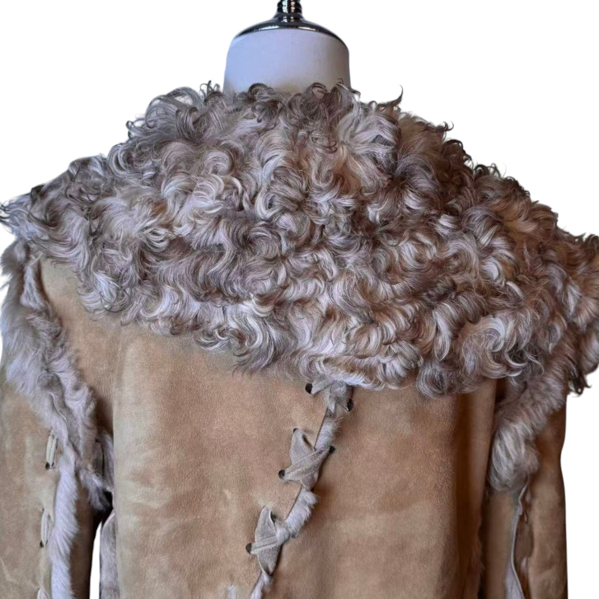 SHEEPSKIN SHEARLING LONG COAT TIBETAN LAMB FUR COLLAR SIZE M ITALY image 7