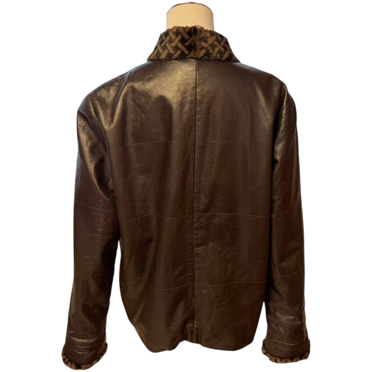 BALMAIN PARIS VINTAGE REAL SHEEPSKIN LEATHER JACKET COAT LEOPARD FUR TRIM SIZE 9 M FROM JAPAN - image 1