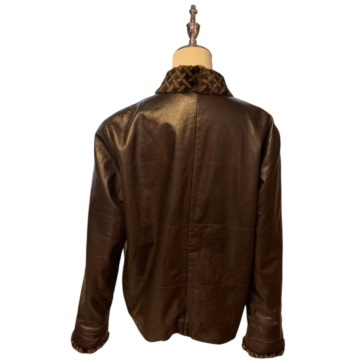 BALMAIN PARIS VINTAGE REAL SHEEPSKIN LEATHER JACKET COAT LEOPARD FUR TRIM SIZE 9 M FROM JAPAN - image 2