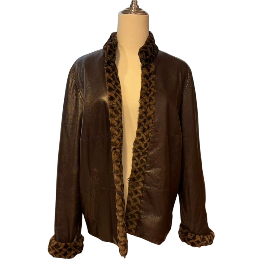 BALMAIN PARIS VINTAGE REAL SHEEPSKIN LEATHER JACKET COAT LEOPARD FUR TRIM SIZE 9 M FROM JAPAN - image 3