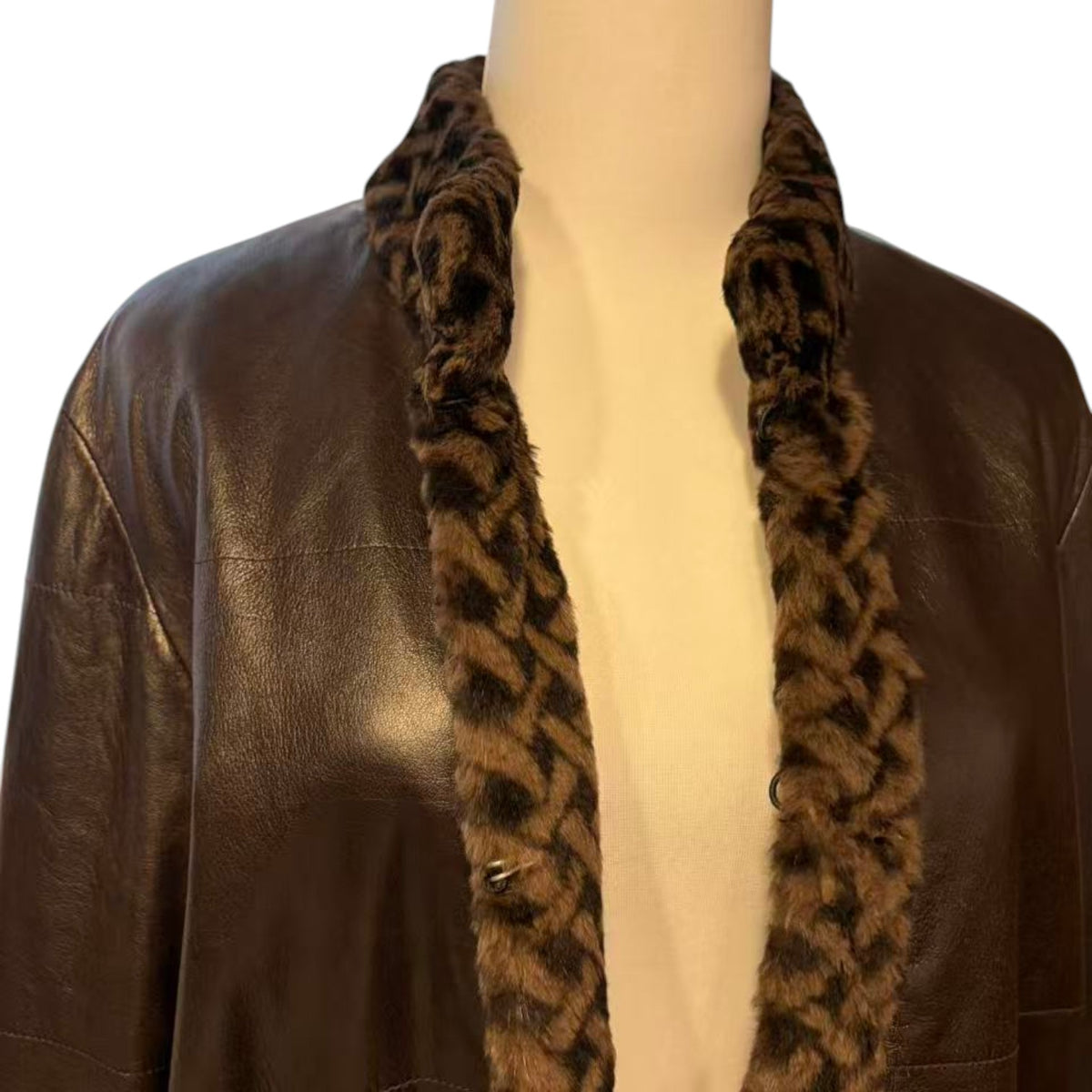 BALMAIN PARIS VINTAGE REAL SHEEPSKIN LEATHER JACKET COAT LEOPARD FUR TRIM SIZE 9 M FROM JAPAN - image 4