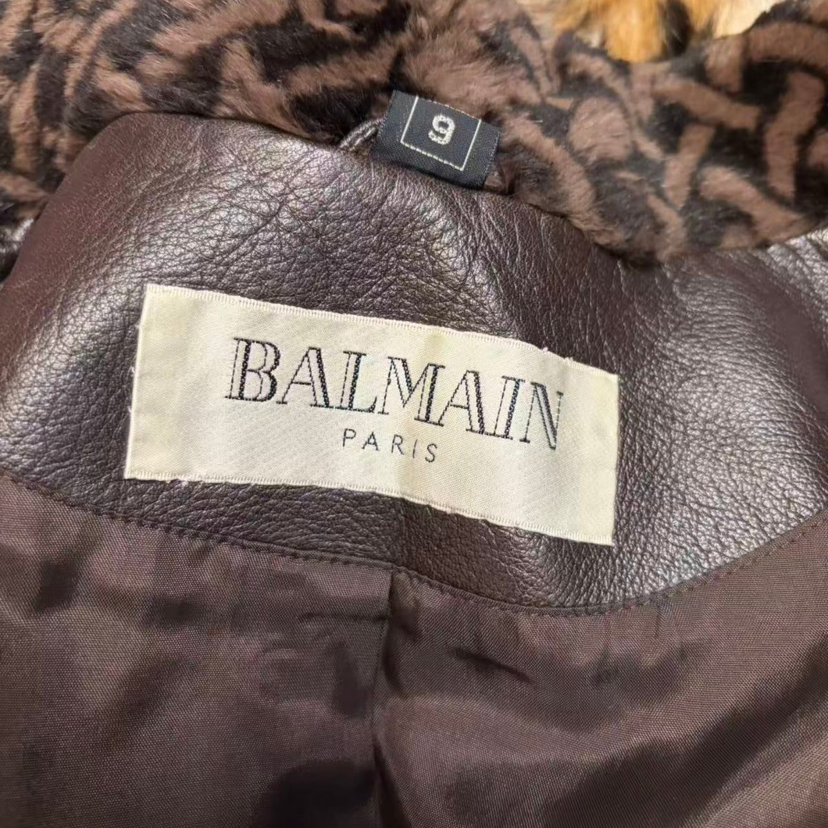 BALMAIN PARIS VINTAGE REAL SHEEPSKIN LEATHER JACKET COAT LEOPARD FUR TRIM SIZE 9 M FROM JAPAN - image 9