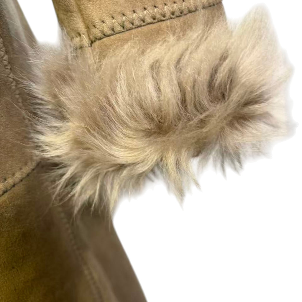 REAL SHEEPSKIN SHEARLING LEATHER COAT JACKET LONG BIG FUR COLLAR WARM TAUPE BROWN FROM JAPAN - image 5