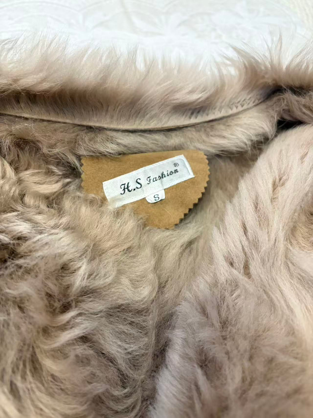 REAL SHEEPSKIN SHEARLING LEATHER COAT JACKET LONG BIG FUR COLLAR WARM TAUPE BROWN FROM JAPAN - image 9