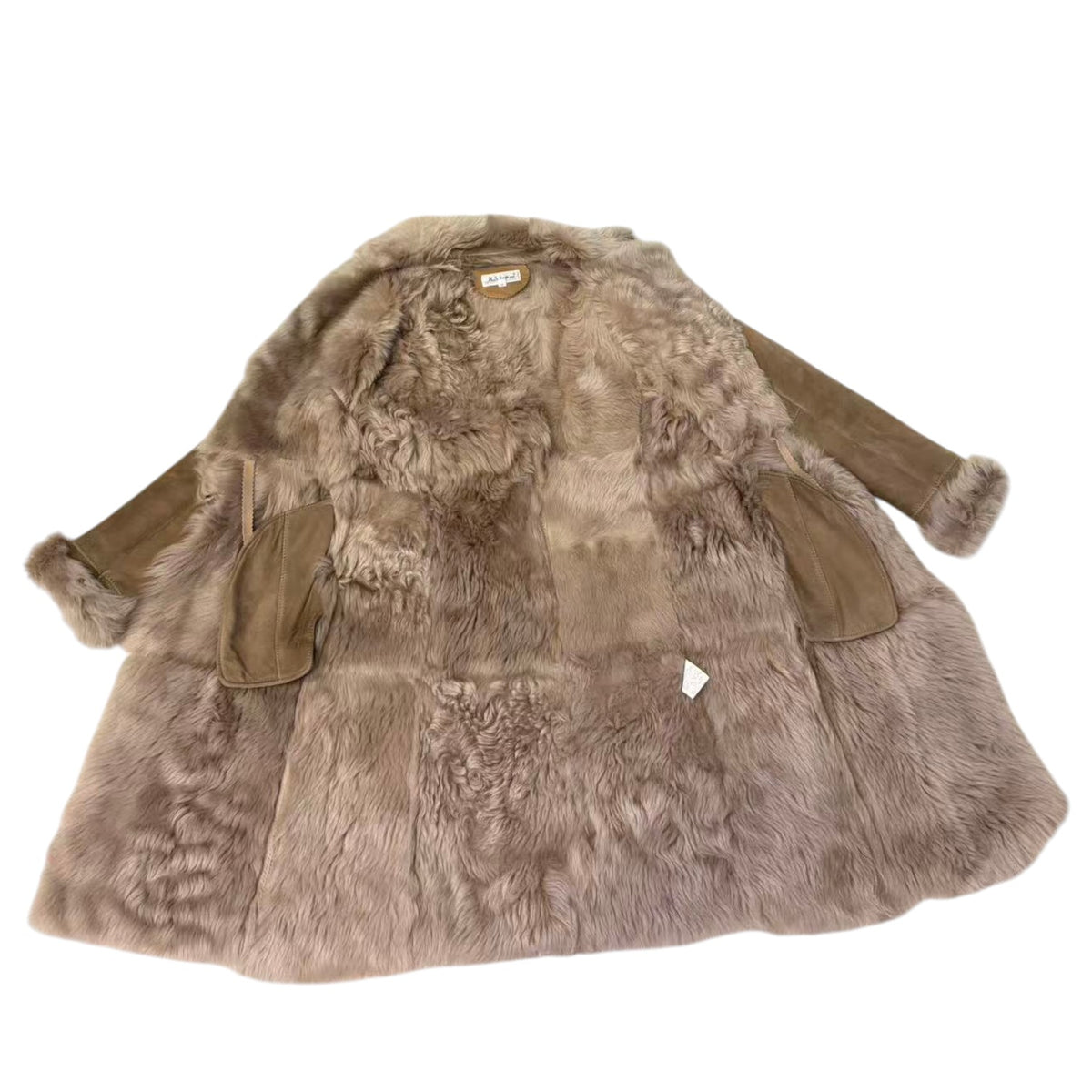 REAL SHEEPSKIN SHEARLING LEATHER COAT JACKET LONG BIG FUR COLLAR WARM TAUPE BROWN FROM JAPAN - image 11