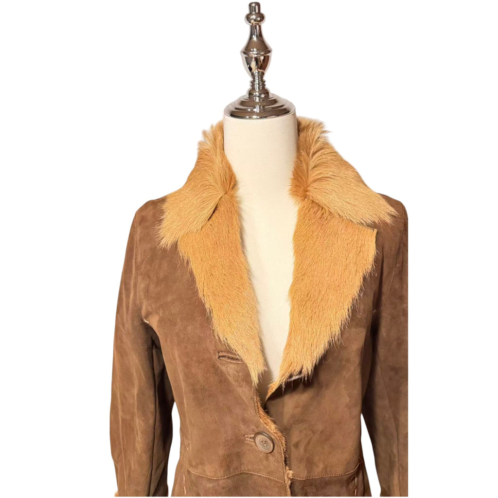 MODA VALENTINO REAL SHEEPSKIN SHEARLING FUR COAT SHORT JACKET BROWN SIZE M