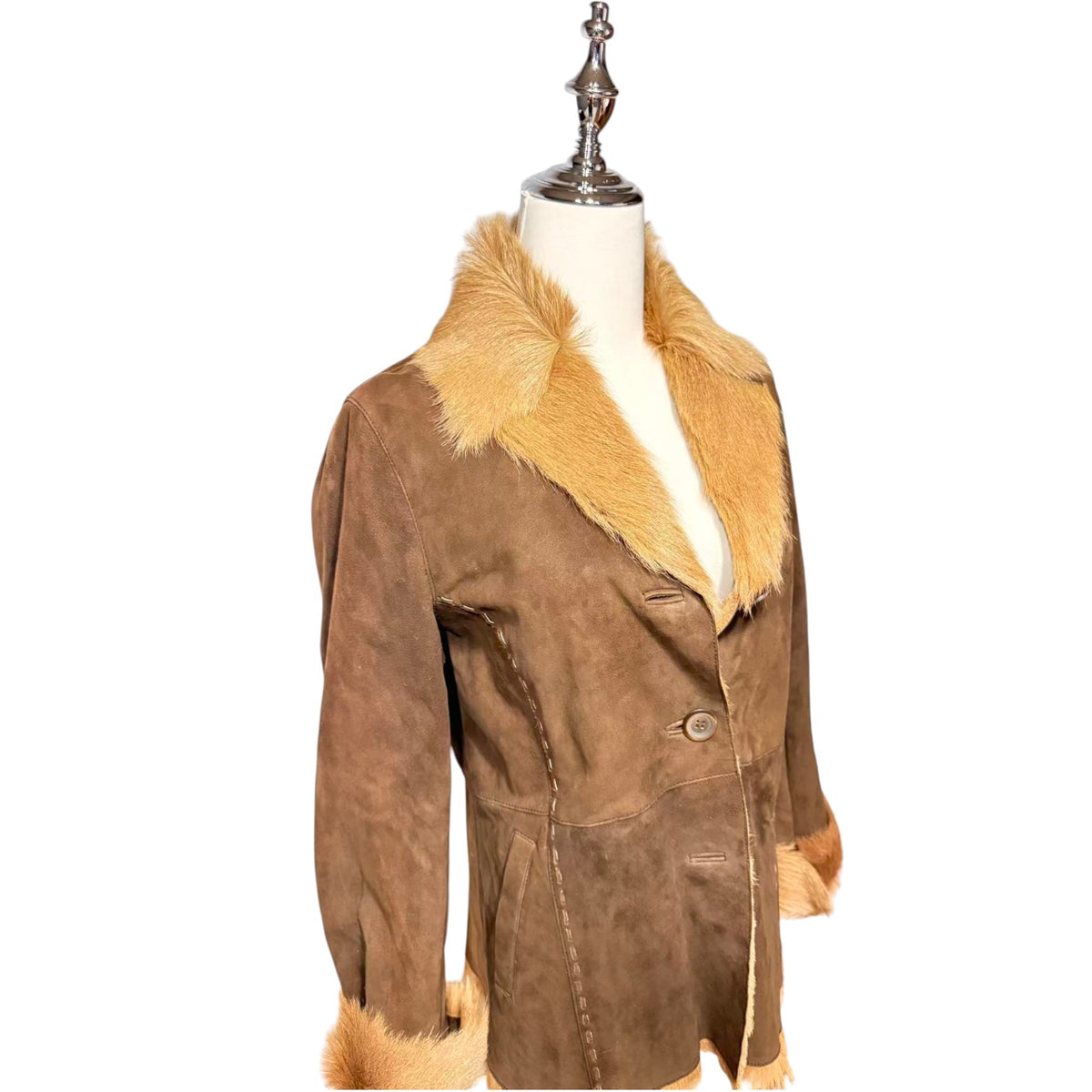 MODA VALENTINO REAL SHEEPSKIN SHEARLING FUR COAT SHORT JACKET BROWN SIZE M