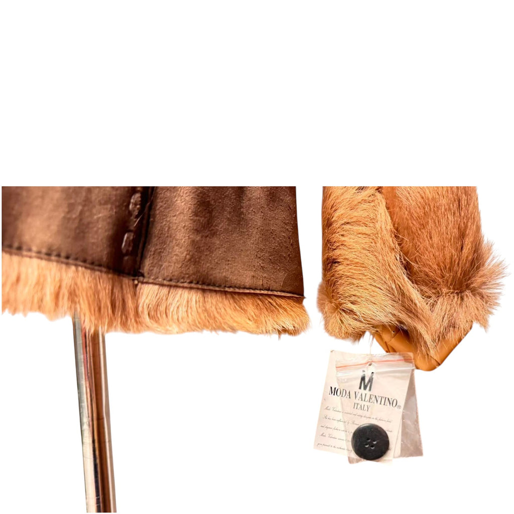 MODA VALENTINO REAL SHEEPSKIN SHEARLING FUR COAT SHORT JACKET BROWN SIZE M