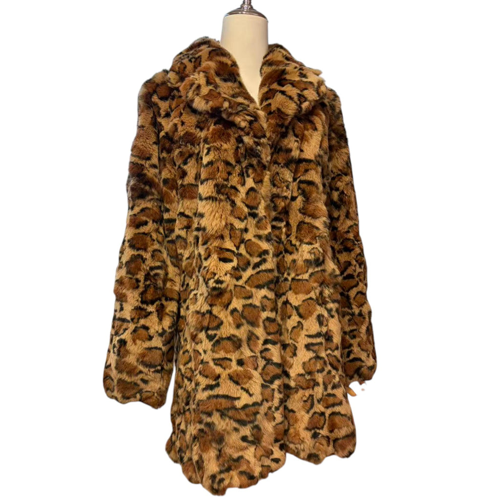 REAL REX RABBIT FUR COAT JACKET LEOPARD PRINT MID-LENGTH THICK WARM FROM JAPAN - image 1
