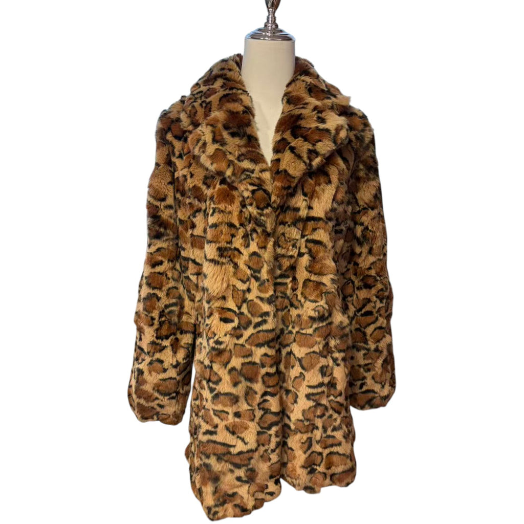 REAL REX RABBIT FUR COAT JACKET LEOPARD PRINT MID-LENGTH THICK WARM FROM JAPAN - image 4