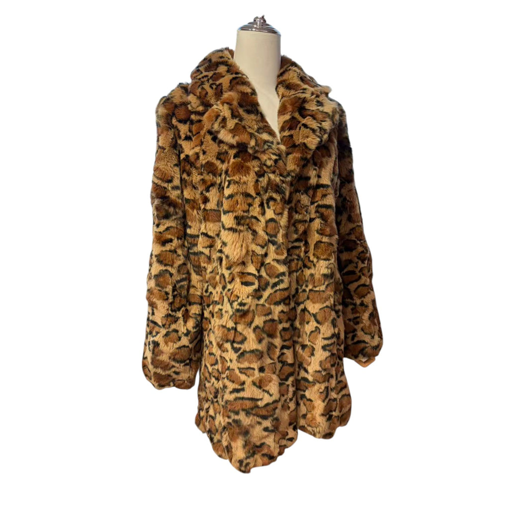 REAL REX RABBIT FUR COAT JACKET LEOPARD PRINT MID-LENGTH THICK WARM FROM JAPAN - image 7