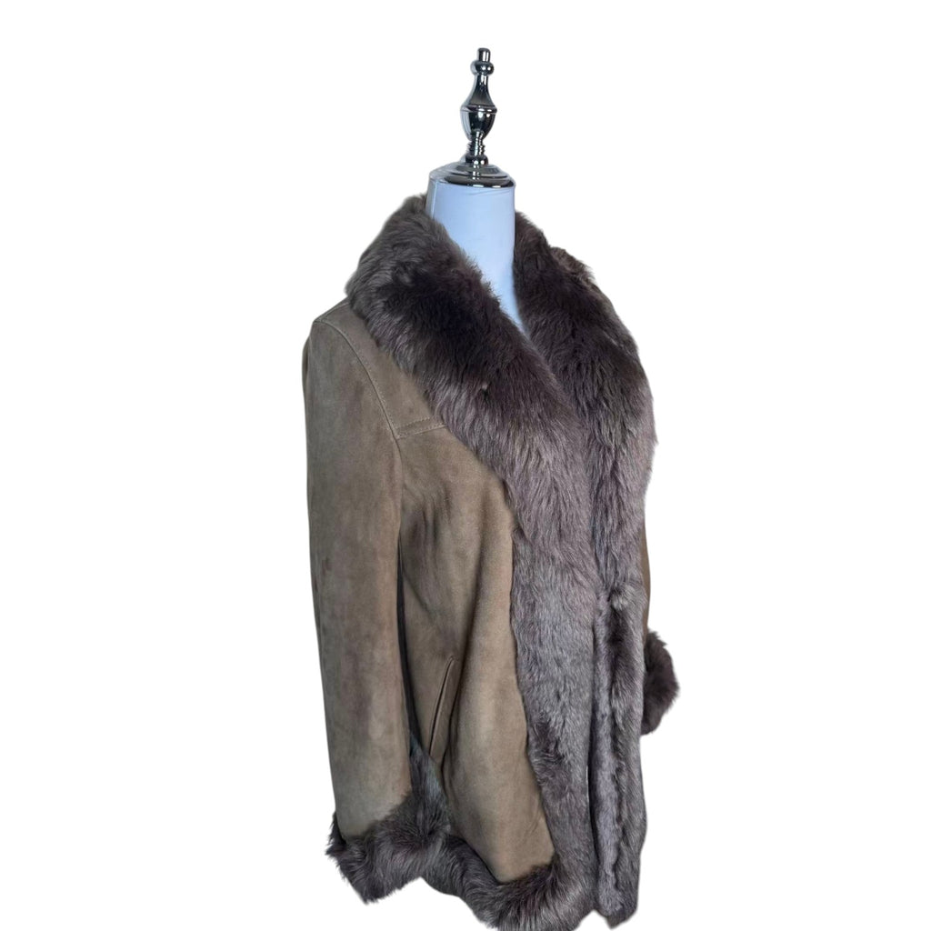 SHEEPSKIN SHEARLING COAT FOX FUR COLLAR MID-LENGTH SIZE M JAPAN - image 2