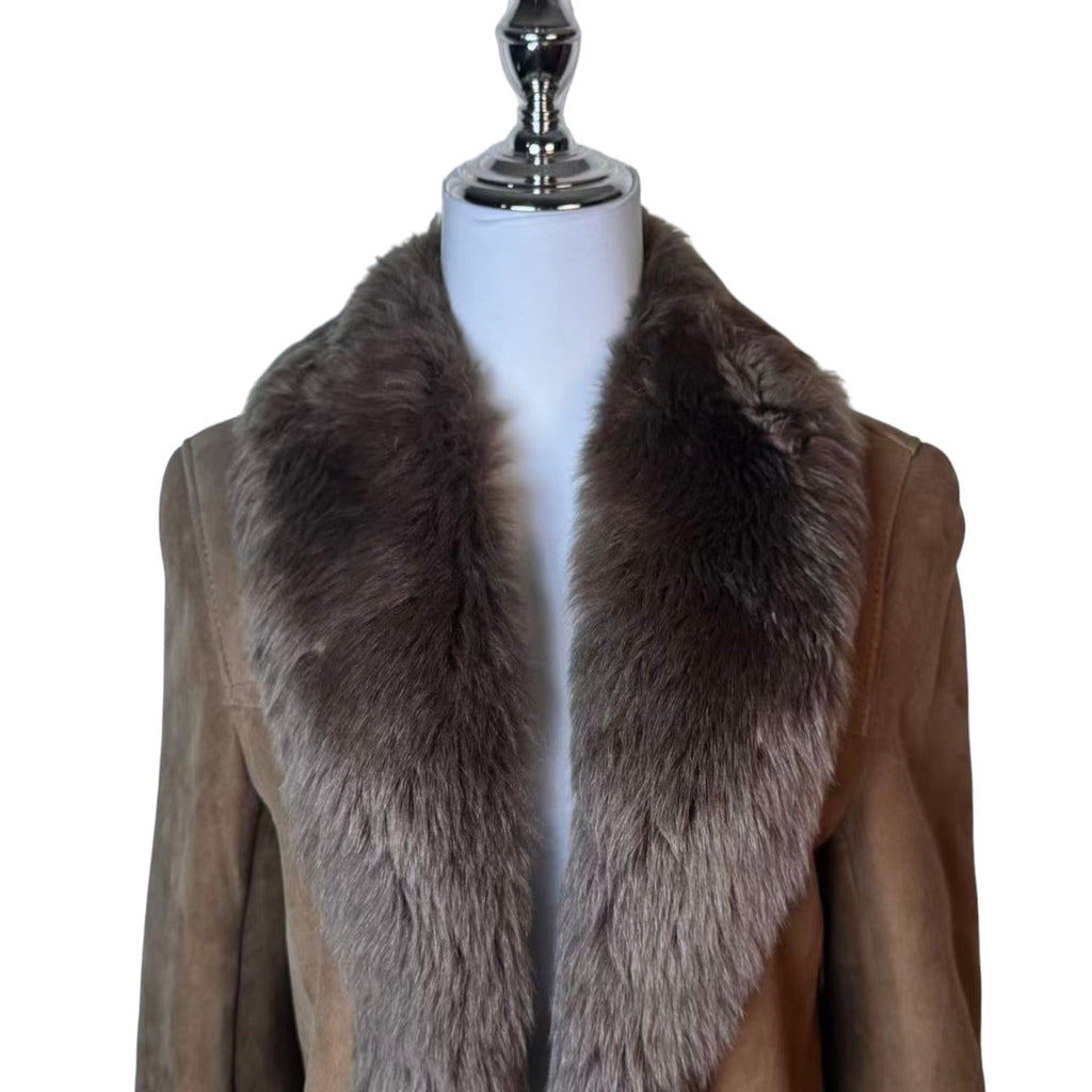 SHEEPSKIN SHEARLING COAT FOX FUR COLLAR MID-LENGTH SIZE M JAPAN - image 3