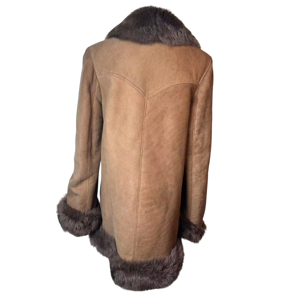SHEEPSKIN SHEARLING COAT FOX FUR COLLAR MID-LENGTH SIZE M JAPAN - image 4