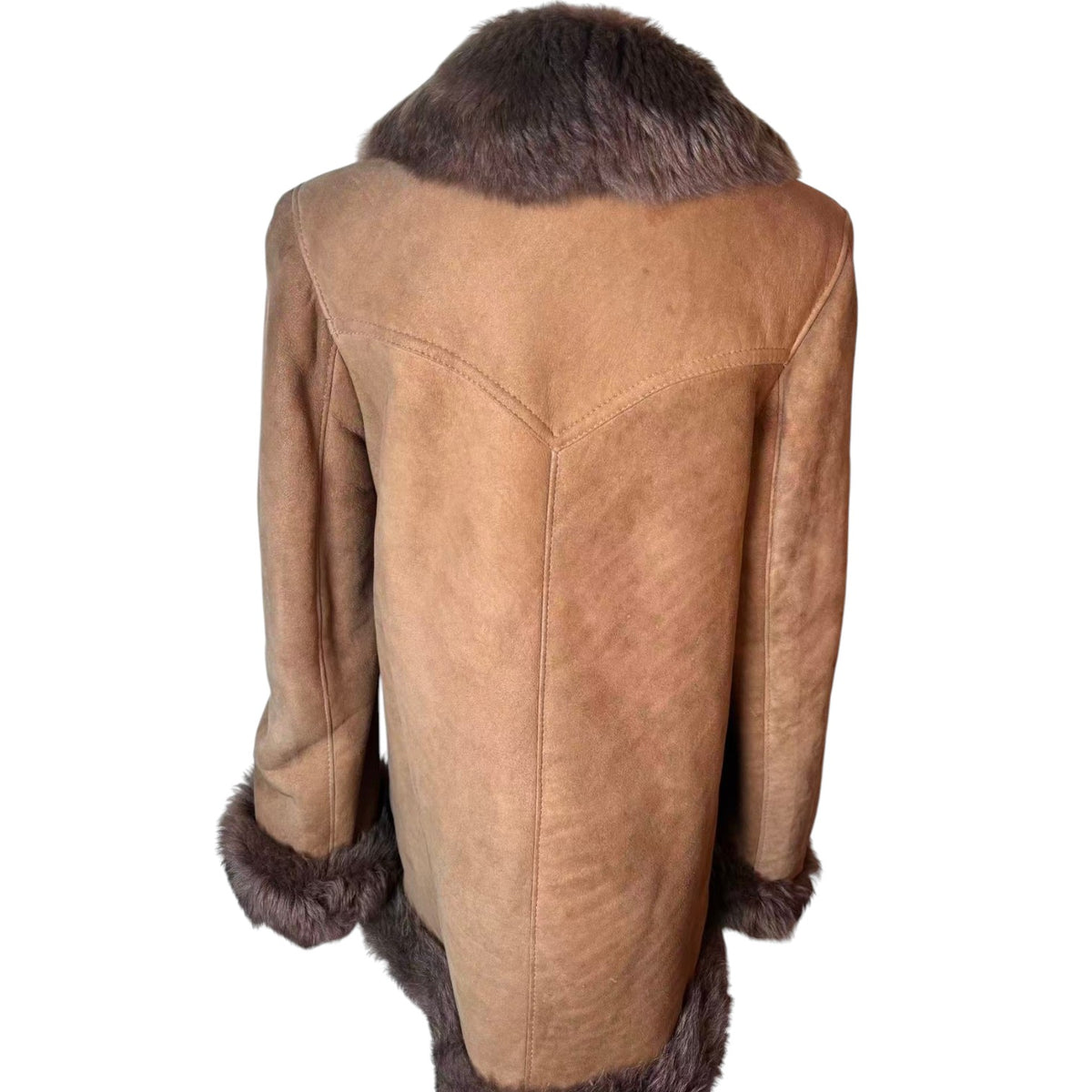 SHEEPSKIN SHEARLING COAT FOX FUR COLLAR MID-LENGTH SIZE M JAPAN - image 5