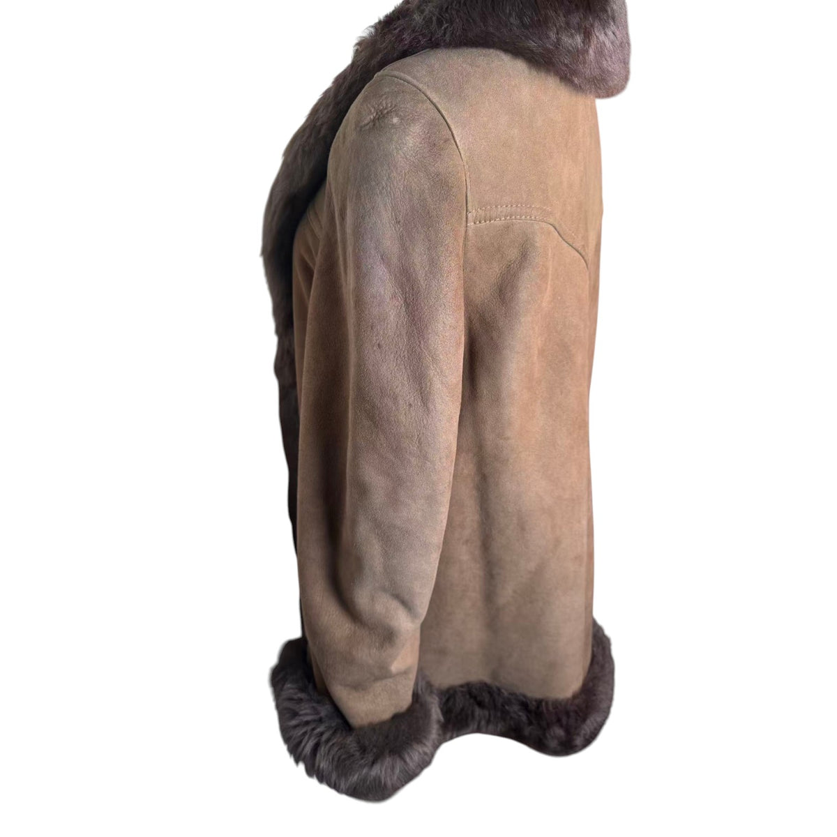 SHEEPSKIN SHEARLING COAT FOX FUR COLLAR MID-LENGTH SIZE M JAPAN - image 6