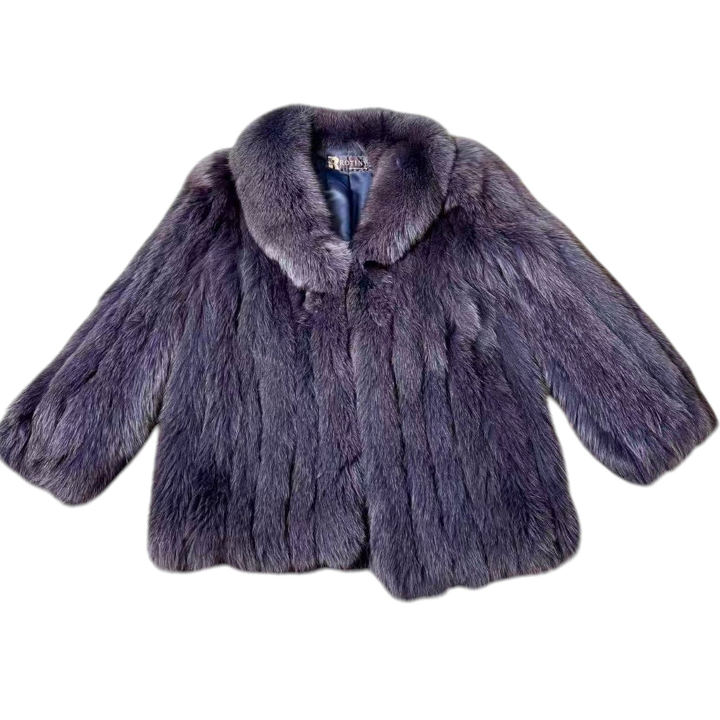 ROTINY BLUE FOX REAL FUR COAT JACKET ELEGANT WARM SIZE M FROM JAPAN