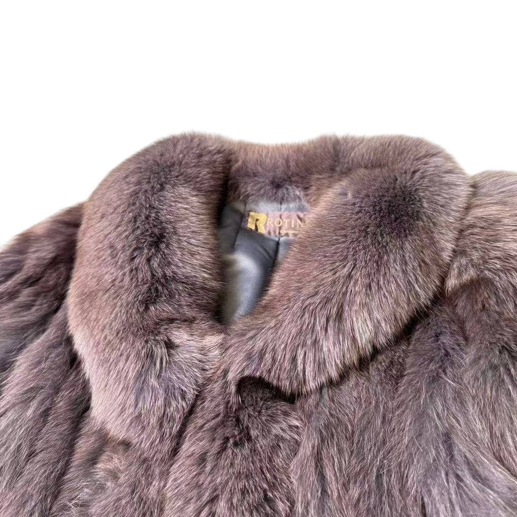 ROTINY BLUE FOX REAL FUR COAT JACKET ELEGANT WARM SIZE M FROM JAPAN