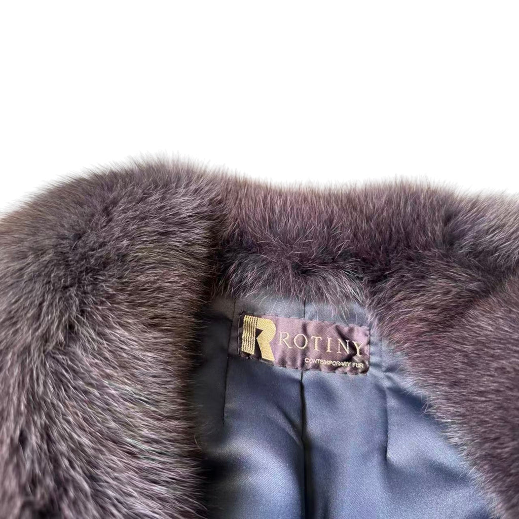 ROTINY BLUE FOX REAL FUR COAT JACKET ELEGANT WARM SIZE M FROM JAPAN