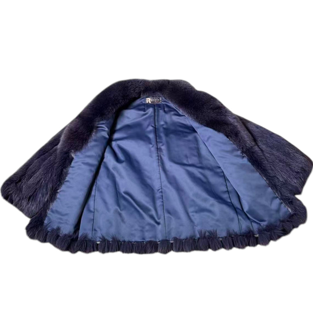 ROTINY BLUE FOX REAL FUR COAT JACKET ELEGANT WARM SIZE M FROM JAPAN
