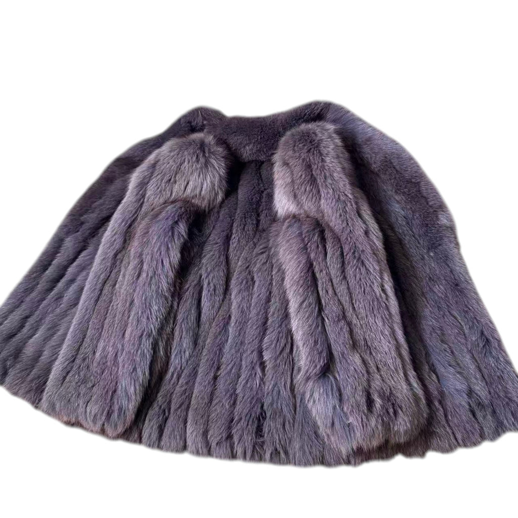 ROTINY BLUE FOX REAL FUR COAT JACKET ELEGANT WARM SIZE M FROM JAPAN