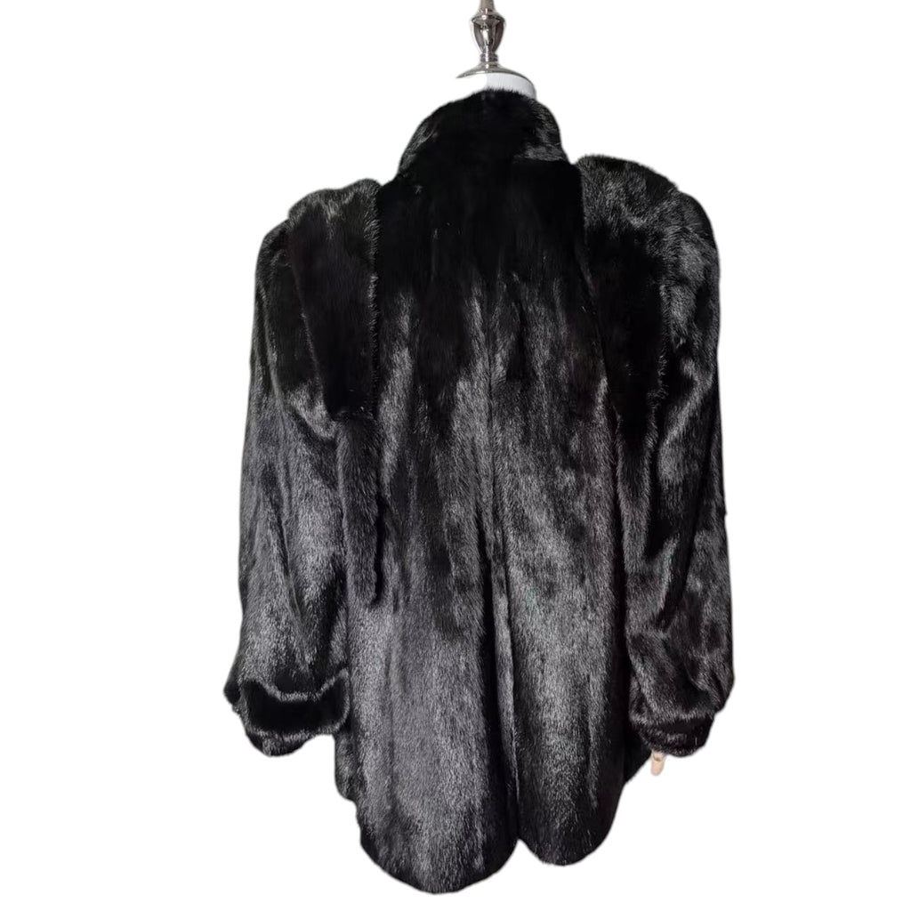 SAGA MINK REAL FUR COAT JACKET SHORT BLACK SIZE M FROM JAPAN