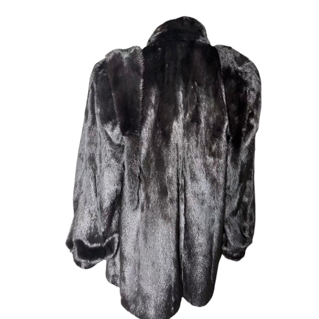 SAGA MINK REAL FUR COAT JACKET SHORT BLACK SIZE M FROM JAPAN