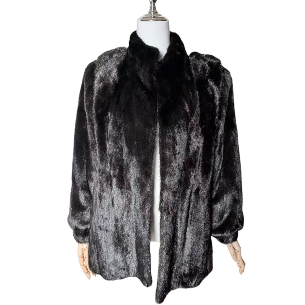SAGA MINK REAL FUR COAT JACKET SHORT BLACK SIZE M FROM JAPAN